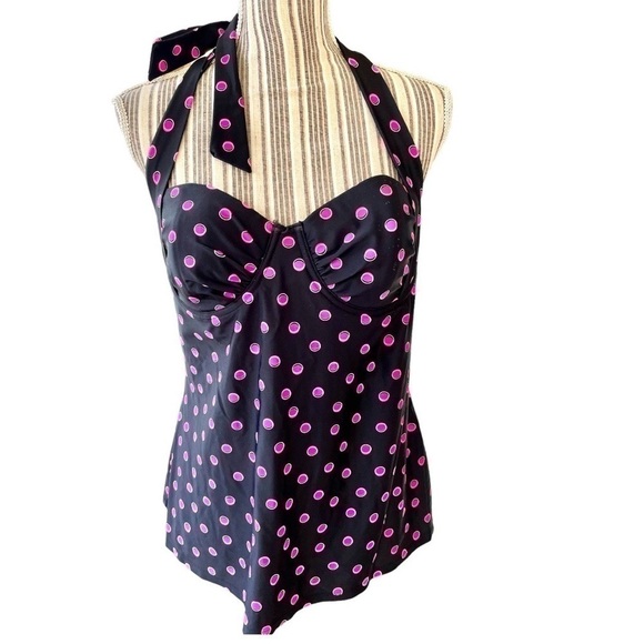 Smart & Sexy Swim, retro tankini top, size 36C, full bra, halter tie, EUC - Picture 4 of 6